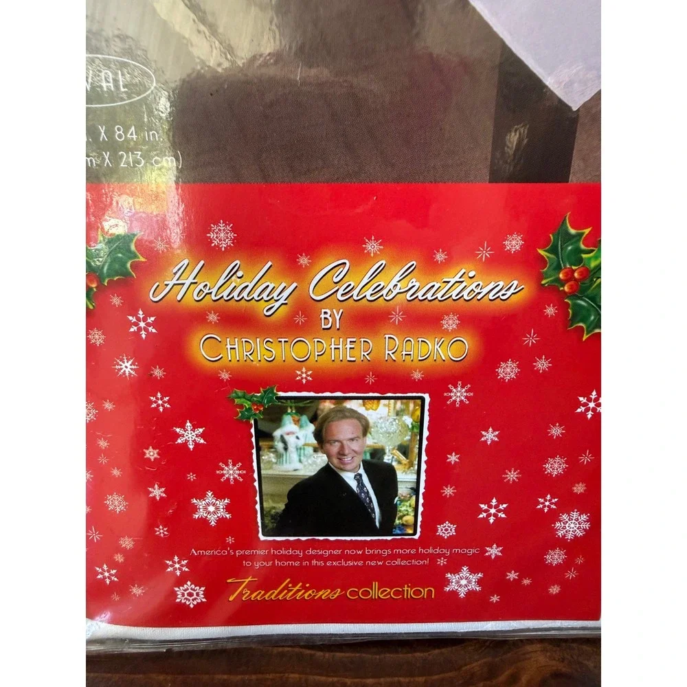 Christopher Radko Holiday Celebrations Oval Tablecloth 60x84 Christmas